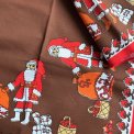 Retro Christmas tablecloth, brown w Santas, 135 x 195 cm