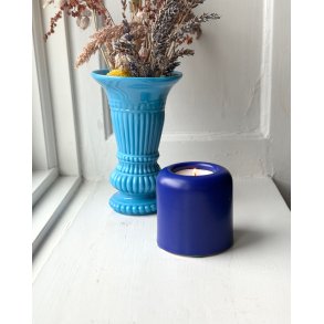 Tealight candleholder, blue glaze, tall