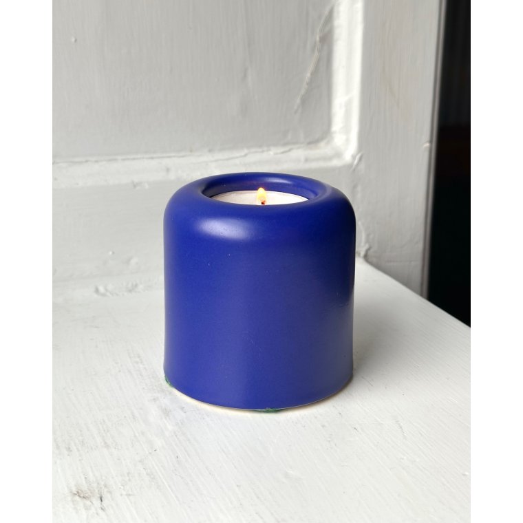 Fyrfadsstage, bl glasur, hj