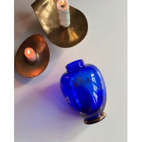 Cobalt blue glass vase w golden print