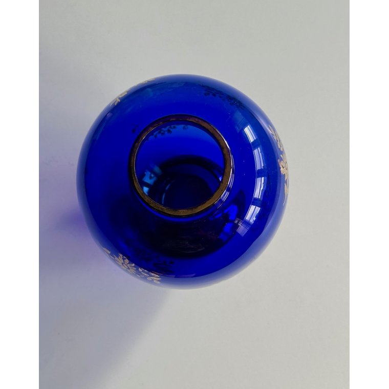 Koboltbl� glasvase m gyldent print