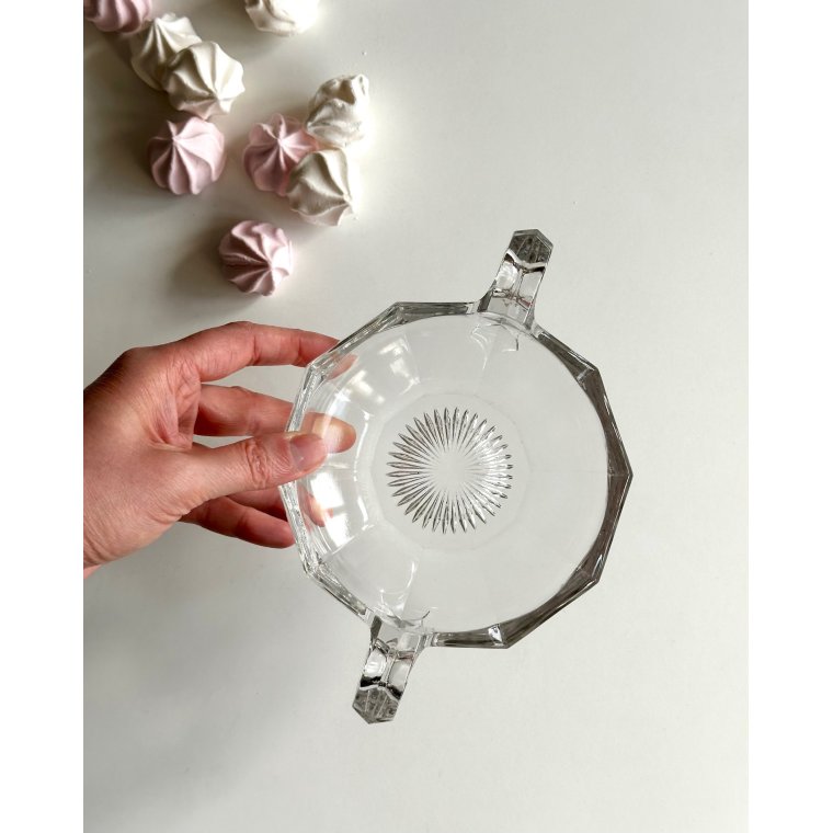 Dish w handles, clear glass