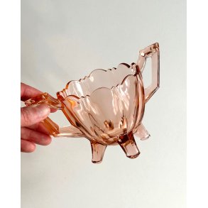 Dish w handles, rosy glass