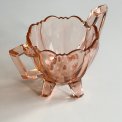 Dish w handles, rosy glass