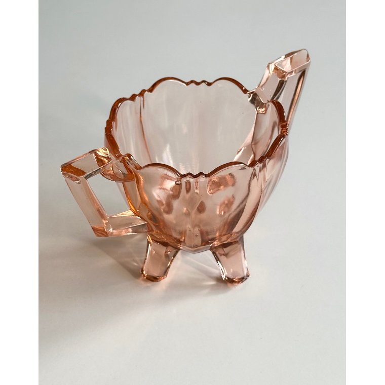 Dish w handles, rosy glass