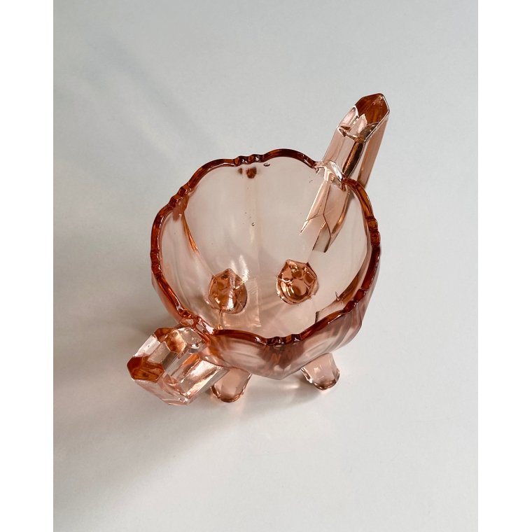 Dish w handles, rosy glass