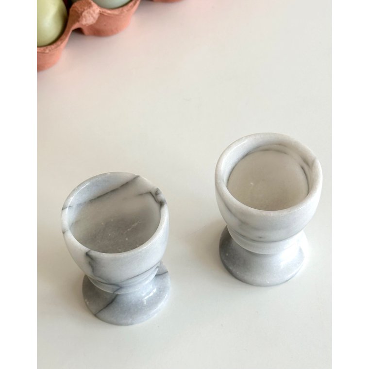 Marble egg cups on foot, set of 2