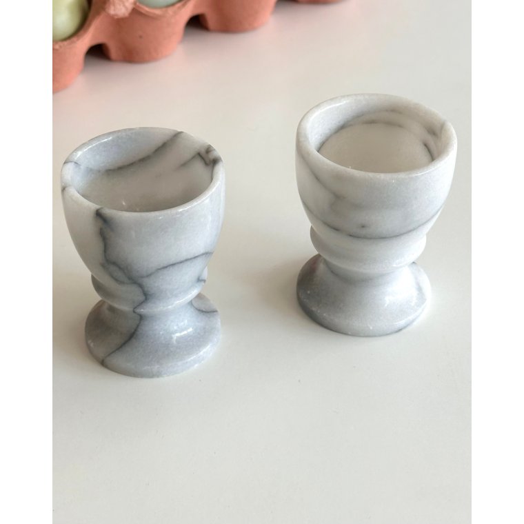 Marble egg cups on foot, set of 2