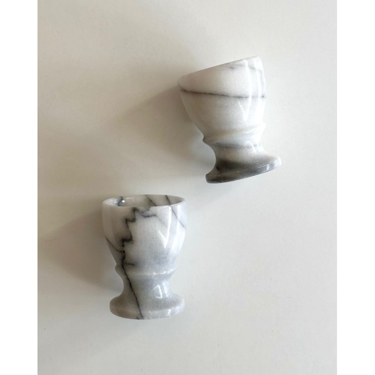 Marble egg cups on foot, set of 2