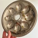 Egg dish, silvertone, patinated