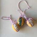 Mini Easter egg, yellow/purple w flowers, set of 3