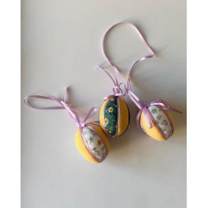 Mini Easter egg, yellow/purple w flowers, set of 3