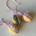 Mini Easter egg, yellow/purple w flowers, set of 3