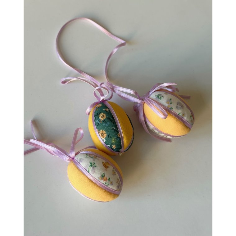 Mini Easter egg, yellow/purple w flowers, set of 3