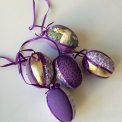 Mini Easter eggs, purple w gold, set of 5, NB