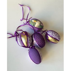 Mini Easter eggs, purple w gold, set of 5, NB