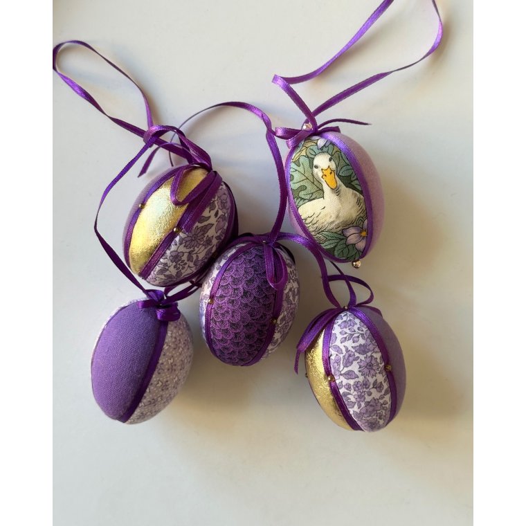 Mini Easter eggs, purple w gold, set of 5, NB