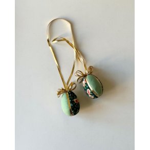 Mini Easter eggs, green w gold, set of 2