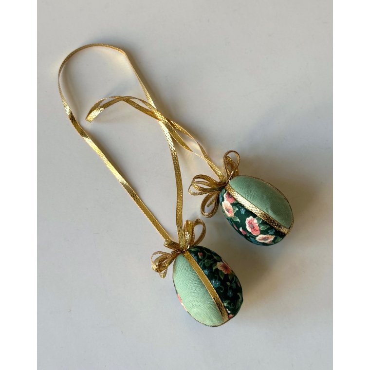 Mini Easter eggs, green w gold, set of 2