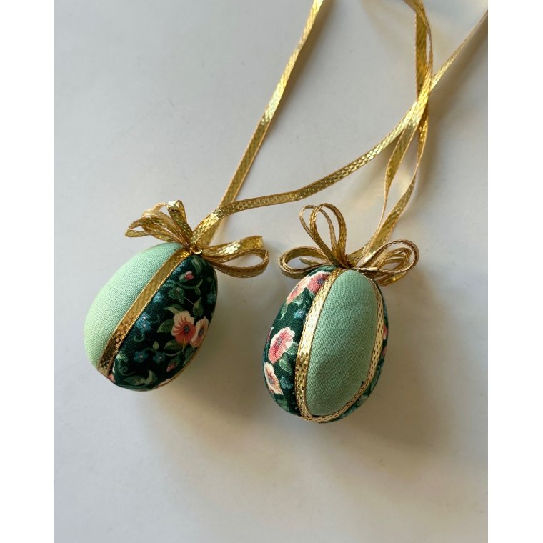 Mini Easter eggs, green w gold, set of 2