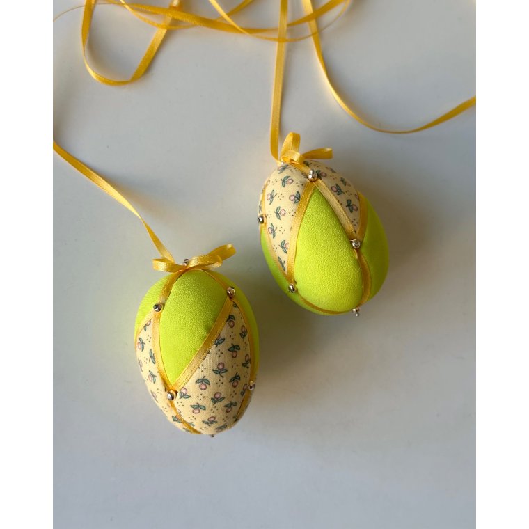 Small Easter egg, neon yellow w flowers, set of 2
