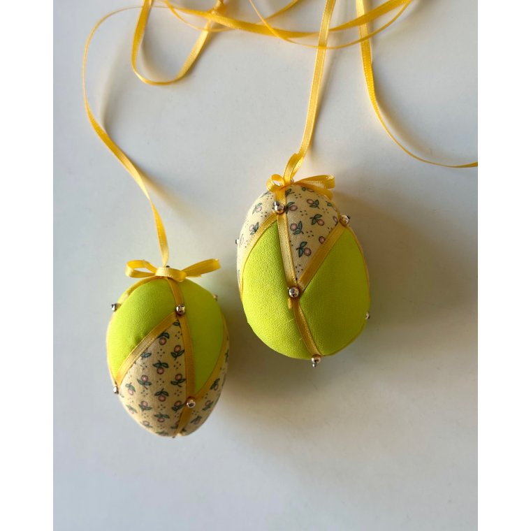 Small Easter egg, neon yellow w flowers, set of 2