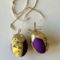 Medium Easter egg, golden w purple and chickens, set of 2