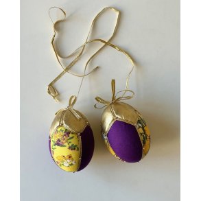 Medium Easter egg, golden w purple and chickens, set of 2