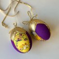 Medium Easter egg, golden w purple and chickens, set of 2
