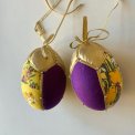 Medium Easter egg, golden w purple and chickens, set of 2