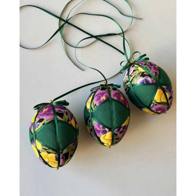 Medium Easter egg, green w flowers, set of 3