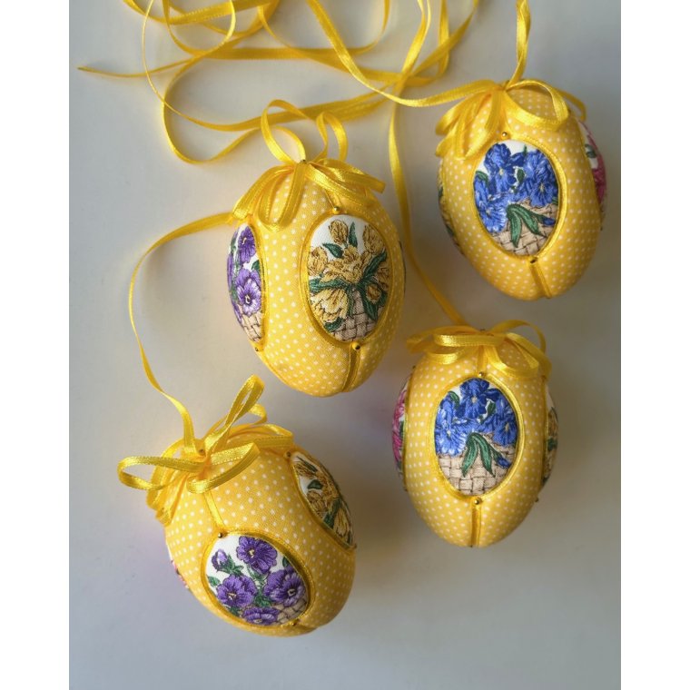 Medium Easter egg, yellow w flowers, set of 4