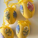 Medium Easter egg, yellow w flowers, set of 4