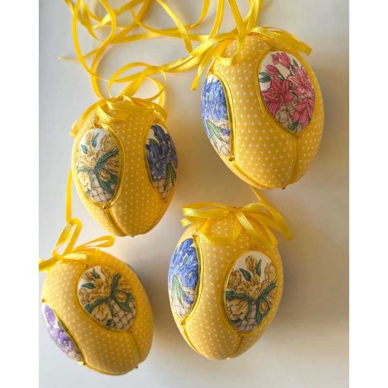 Medium Easter egg, yellow w flowers, set of 4