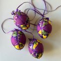 Medium Easter egg, purple w pansies, set of 4