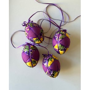 Medium Easter egg, purple w pansies, set of 4