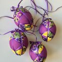 Medium Easter egg, purple w pansies, set of 4