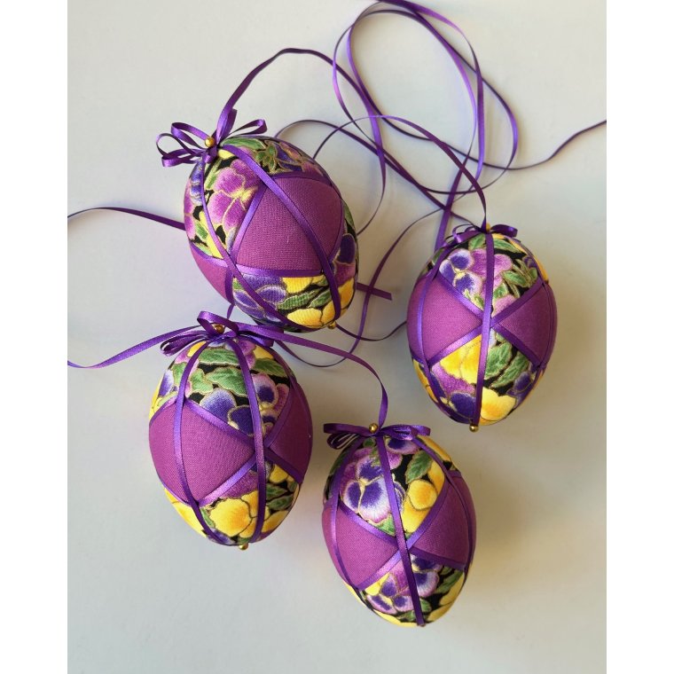 Medium Easter egg, purple w pansies, set of 4