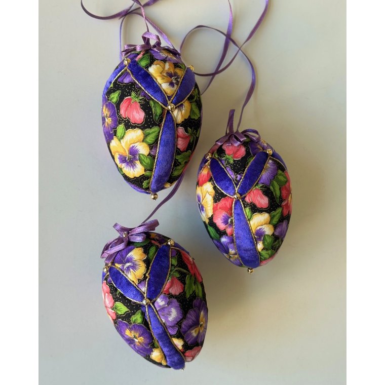 Large Easter eggs, purple w fluff, set of 3