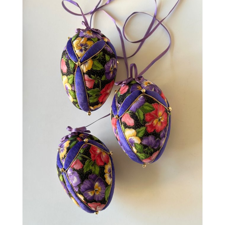 Large Easter eggs, purple w fluff, set of 3