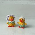 Pearl-stitched chickens, pastel