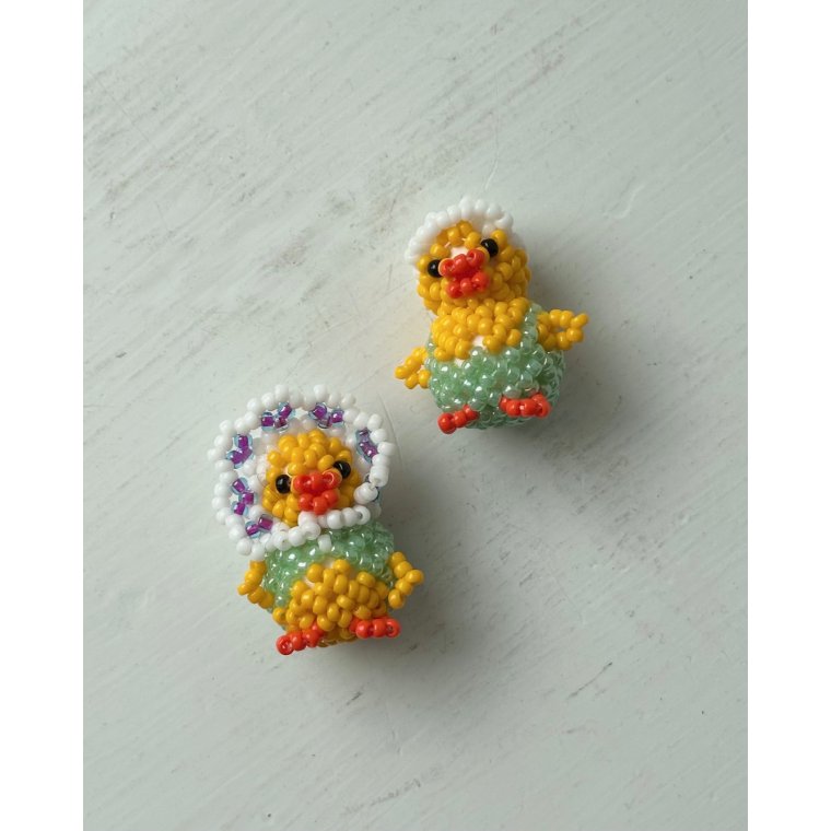 Pearl-stitched chickens, pastel