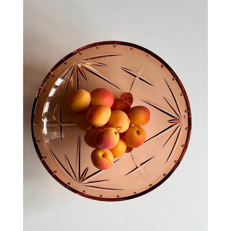 Rosy glass bowl w 3 feet