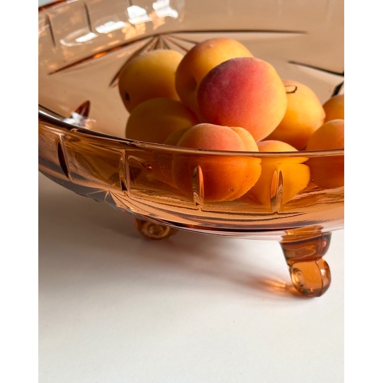 Rosy glass bowl w 3 feet