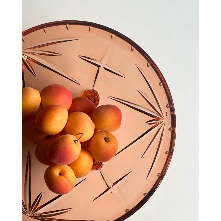 Rosy glass bowl w 3 feet