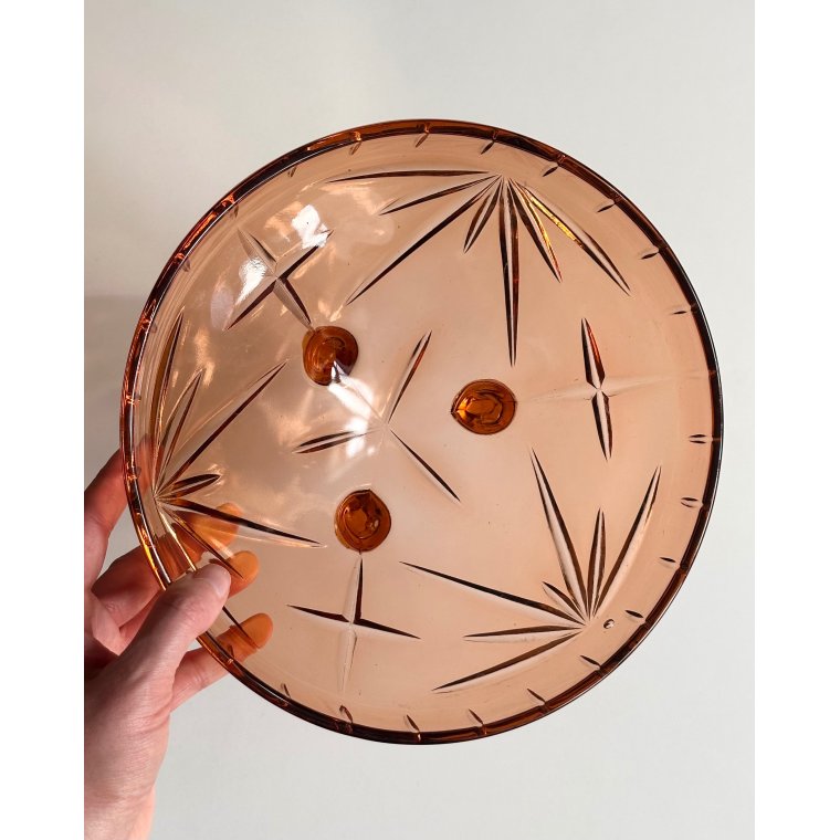 Rosy glass bowl w 3 feet