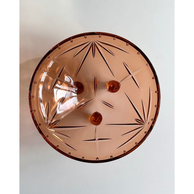 Rosy glass bowl w 3 feet