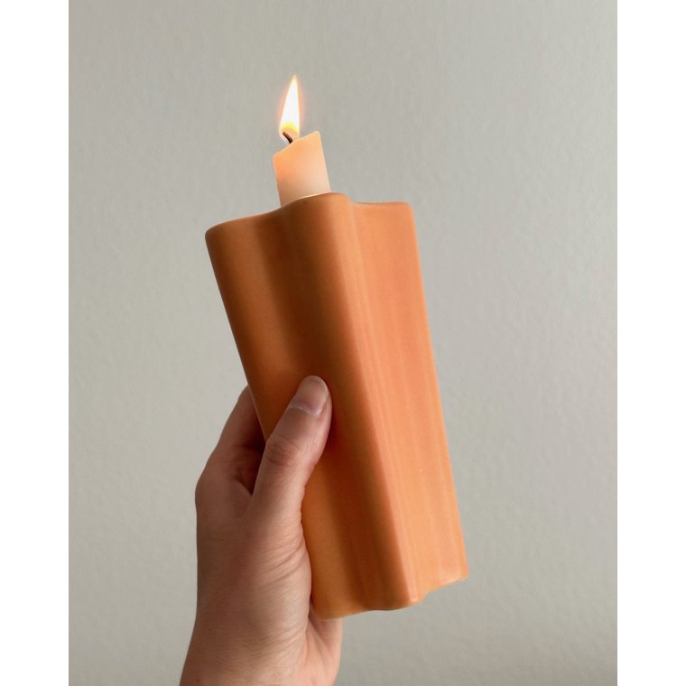 Retro candleholder, peach glaze