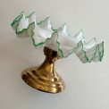 Antique pedestal dish, opaline w green trim