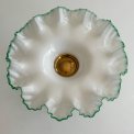 Antique pedestal dish, opaline w green trim